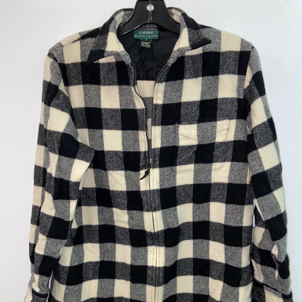 Ralph Lauren Womens Cream and Black checkered/plaid Zip up